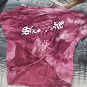Red tie dye lace up shirt